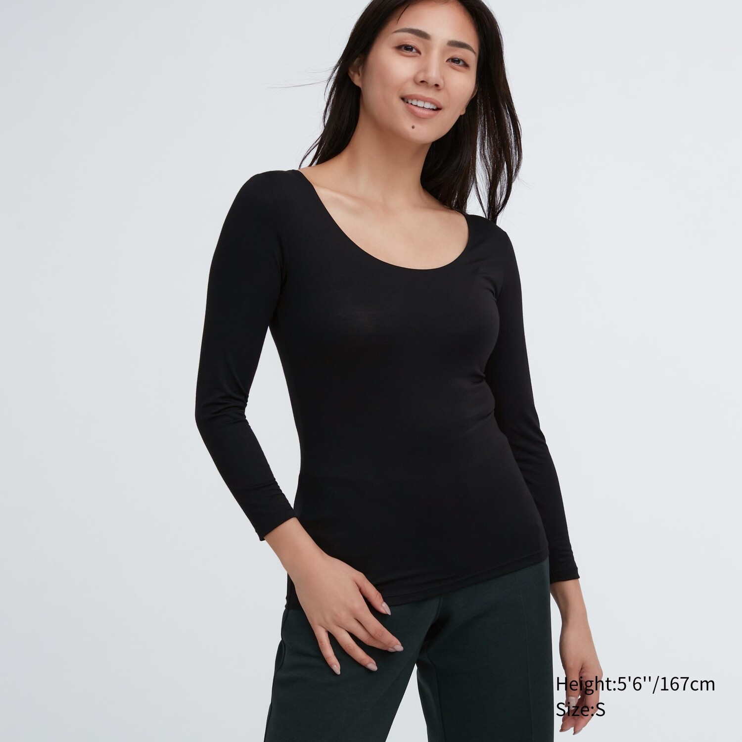 

HEATTECH Утепленный топ с овальным вырезом и длинными рукавами Uniqlo, черный