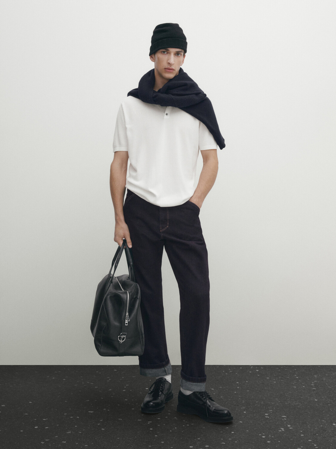 

Свитер поло с короткими рукавами Massimo Dutti, белый