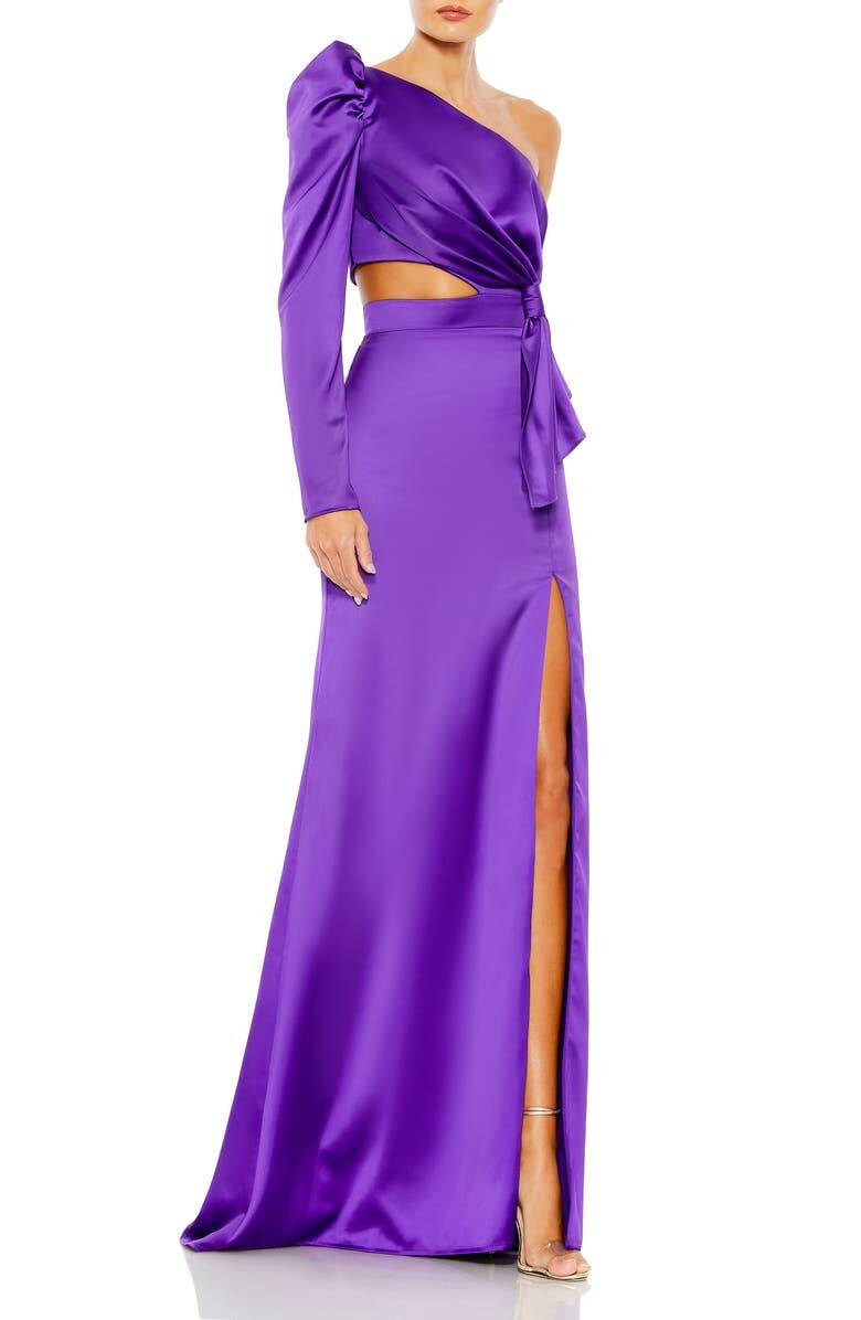 

Платье трапециевидной формы на одно плечо с пышными рукавами IEENA FOR MAC DUGGAL, фиолетовый