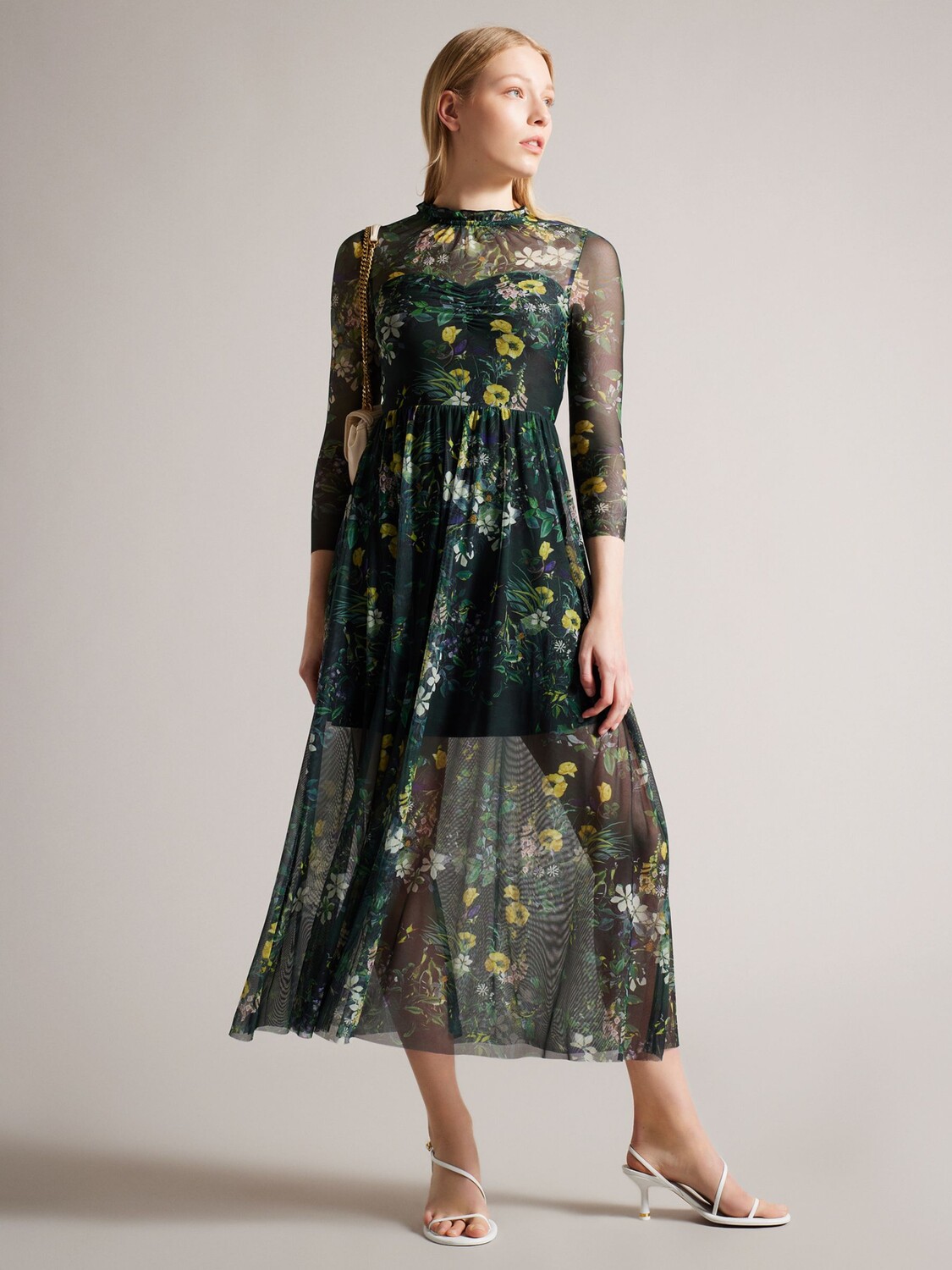 

Платье миди из сетки с длинными рукавами и принтом Ted Baker Iilah, темно-зеленое