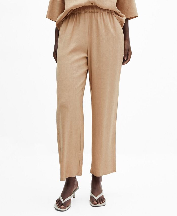 

Женские струящиеся брюки с эластичной резинкой на талии MANGO, цвет Beige