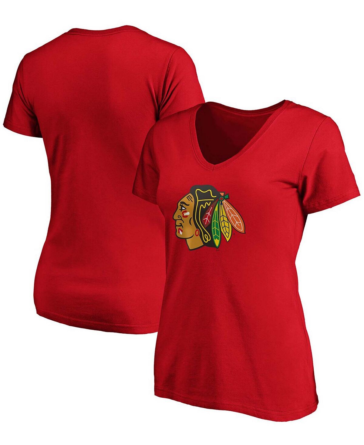 

Красная женская футболка с v-образным вырезом и логотипом Chicago Blackhawks Primary Fanatics, красный