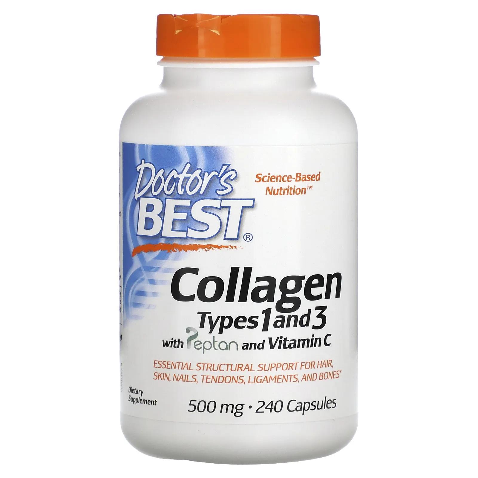 Doctor's Best Коллаген тип 1 и 3 с пептаном 500 мг 240 капсул