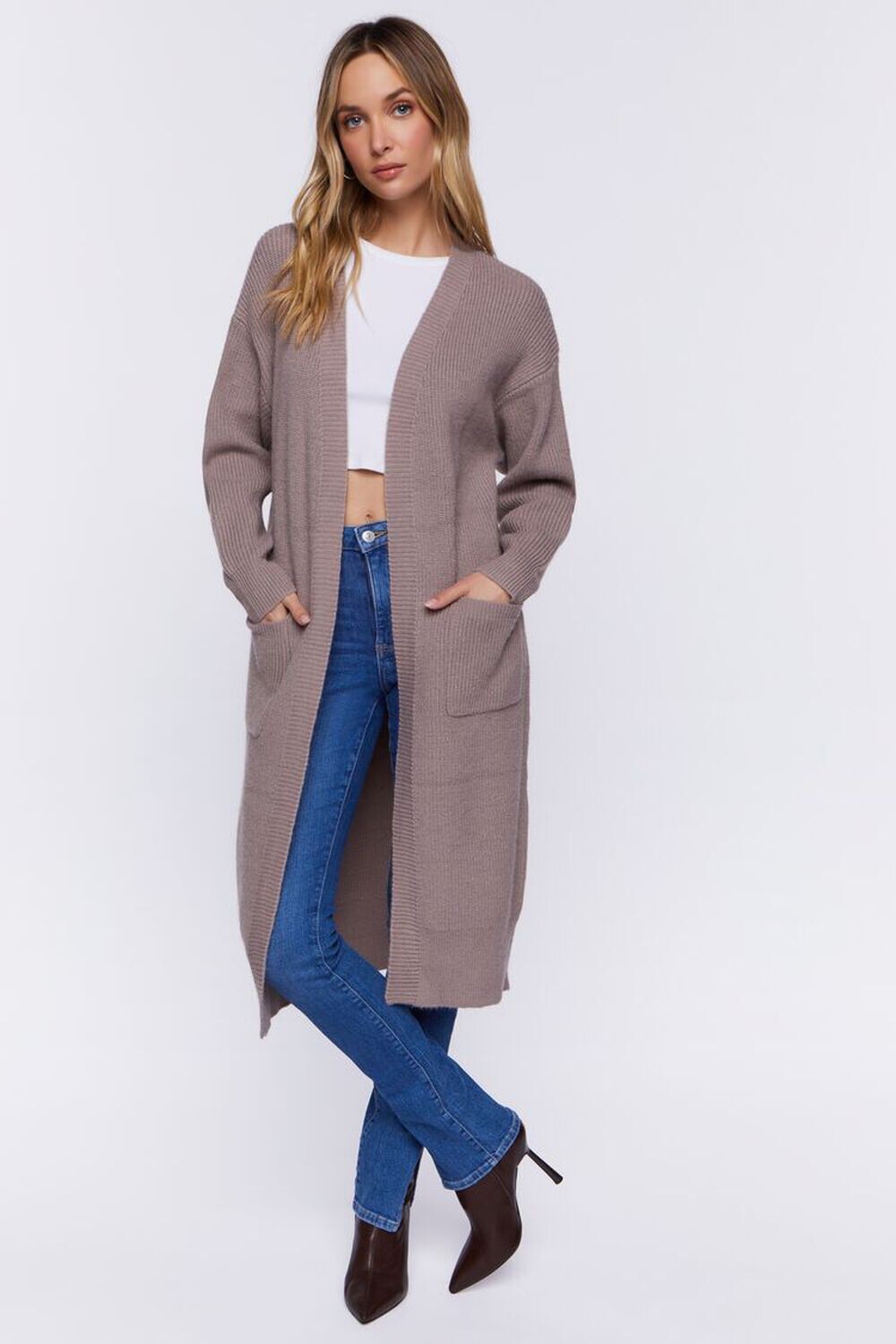 

Удлиненный кардиган с открытым передом Forever 21, хаки
