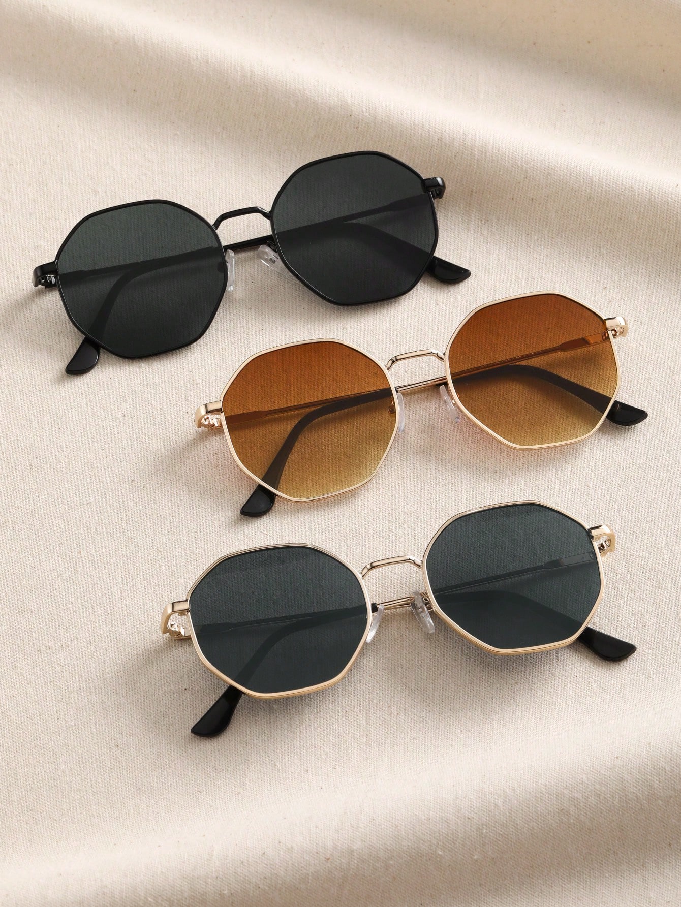 3 шт. классические металлические геометрические оправы модные черные розовые солнцезащитные очки для музыки
