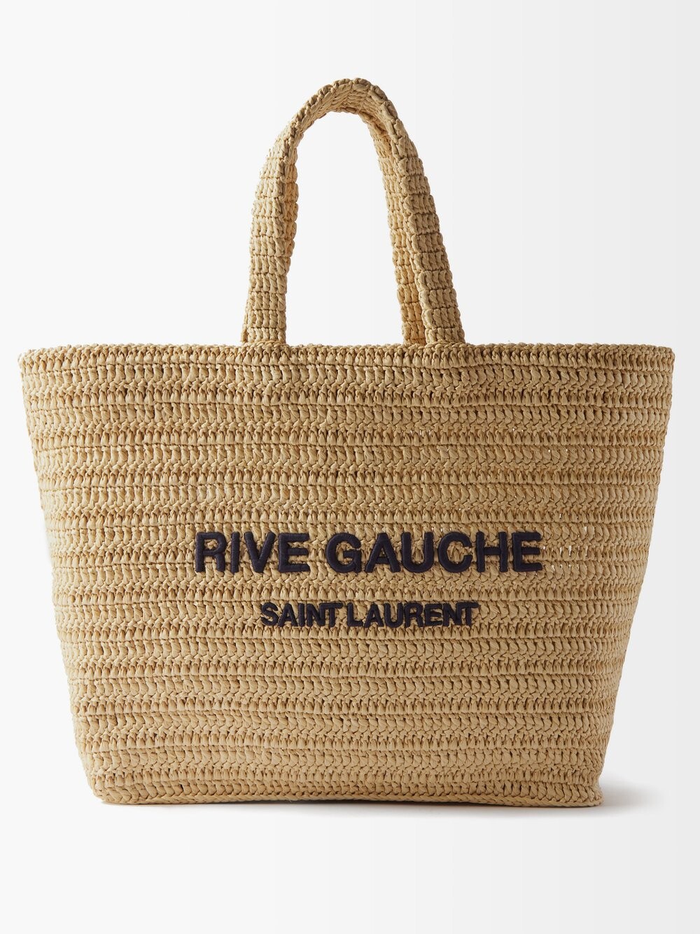 

Сумка-тоут из рафии rive gauche с вышитым логотипом Saint Laurent, бежевый