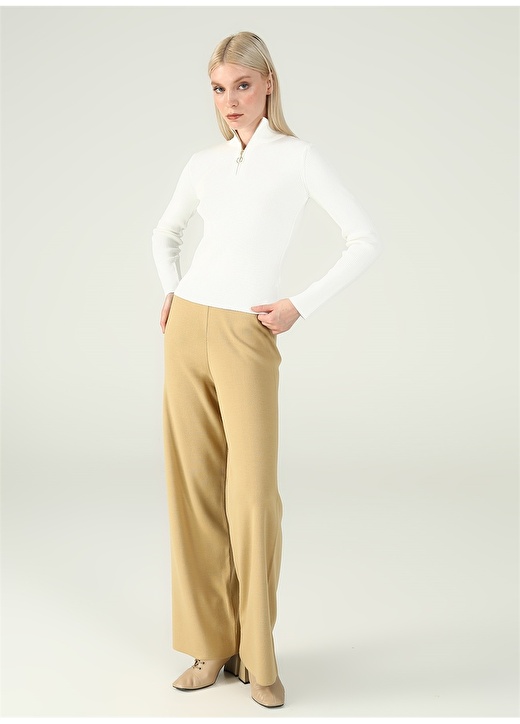 Широкие бежевые женские брюки с эластичной резинкой на талии Fabrika Comfort