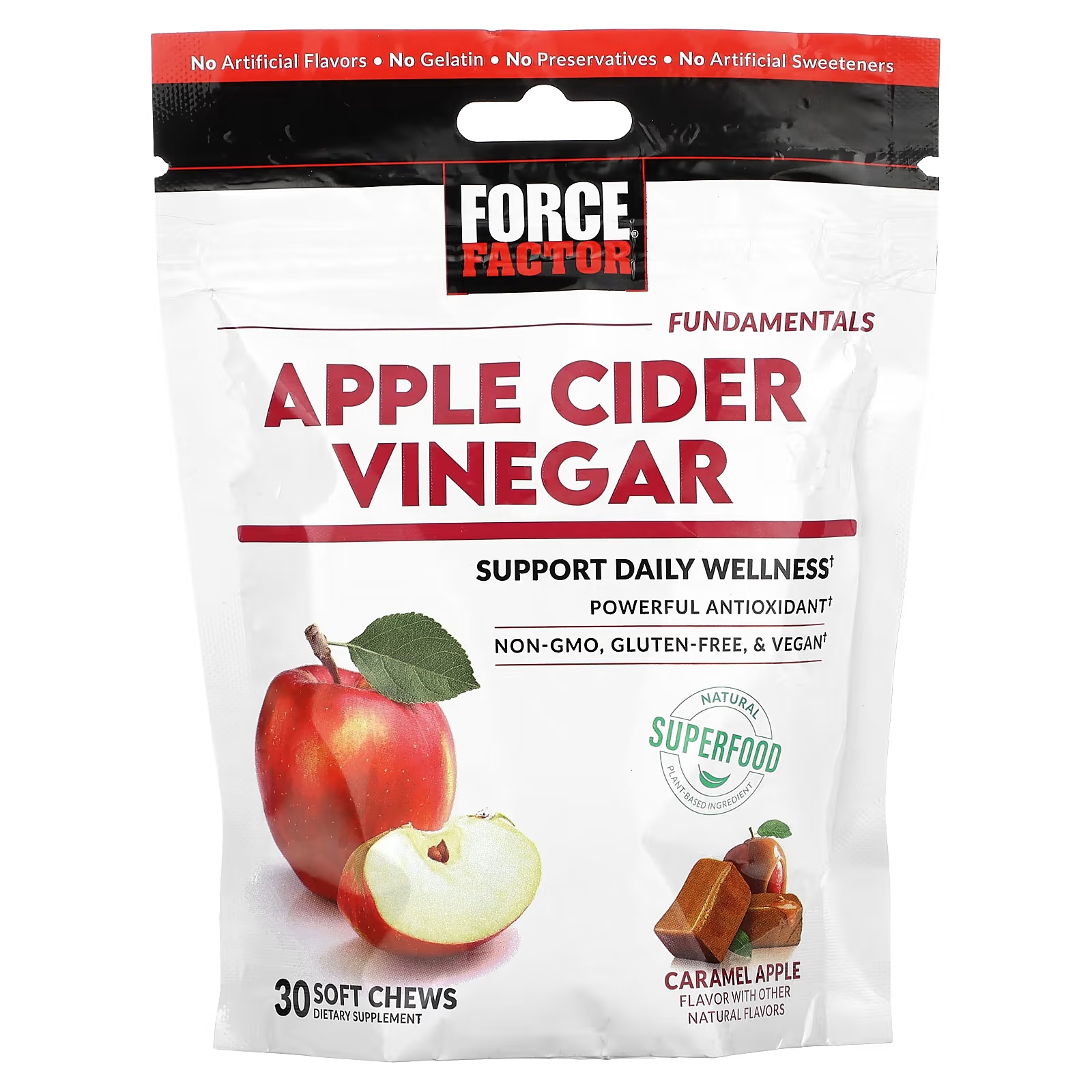 Яблочный уксус Force Factor, карамельное яблоко, 30 мягких жевательных таблеток kal яблочный уксус зеленое яблоко 500 мг 60 жевательных таблеток