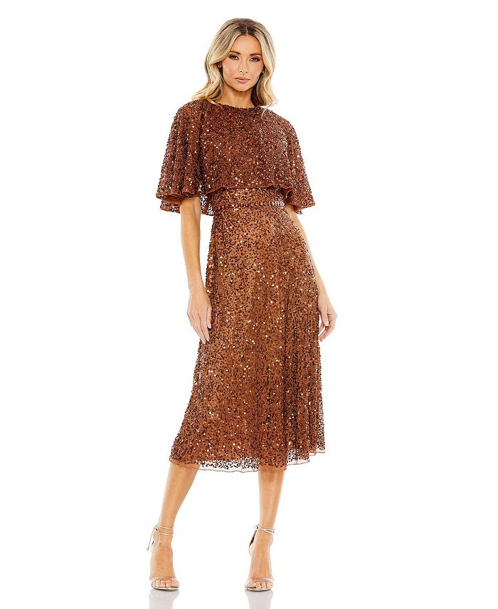 Женское платье миди с высоким воротником и кейпом с украшением Mac Duggal, золото body code платье с накидкой лилиана