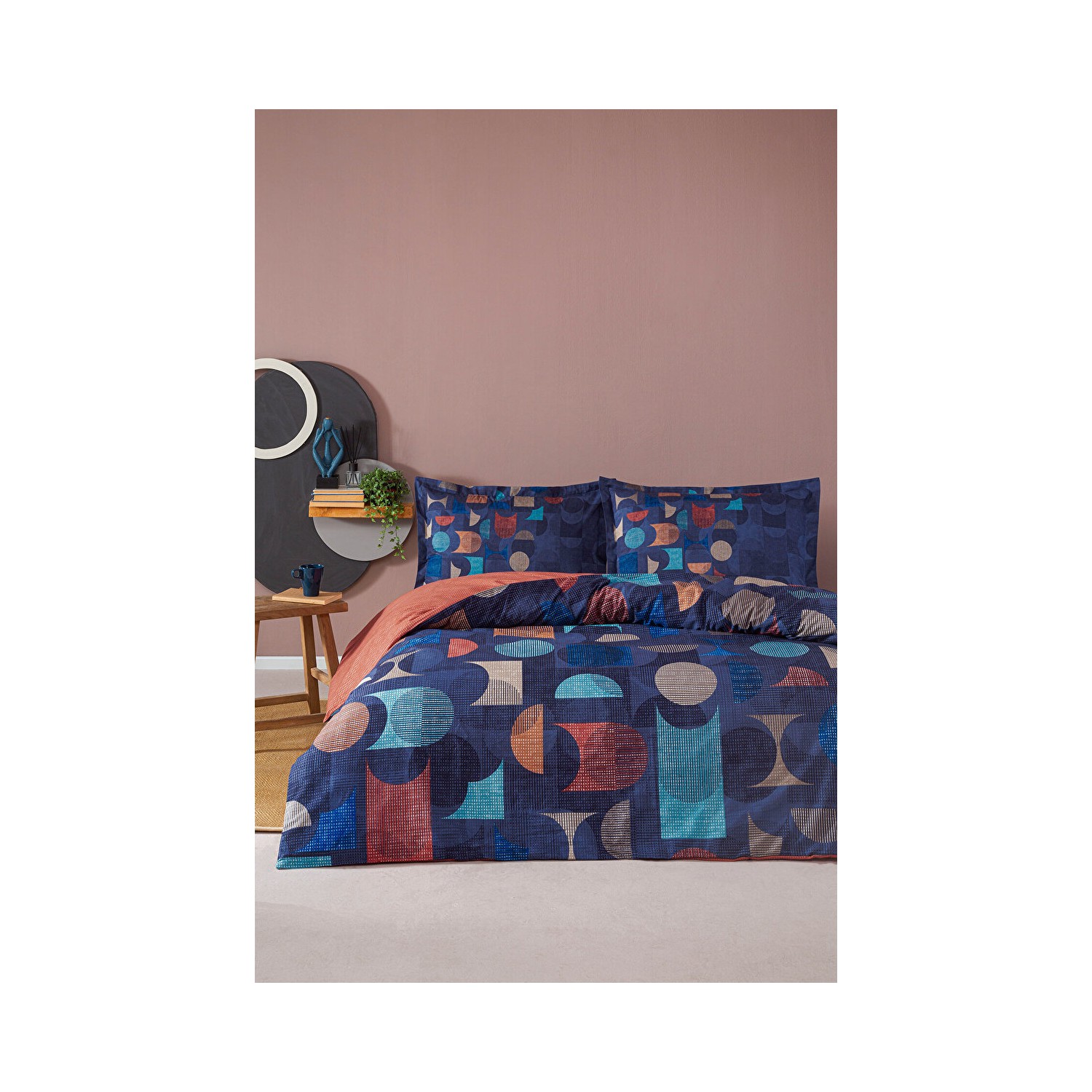 Комплект постельного белья Комплект цветных пододеяльников с двойной эластичной простыней Ozdilek enox lacivert streç babet ayakkabı