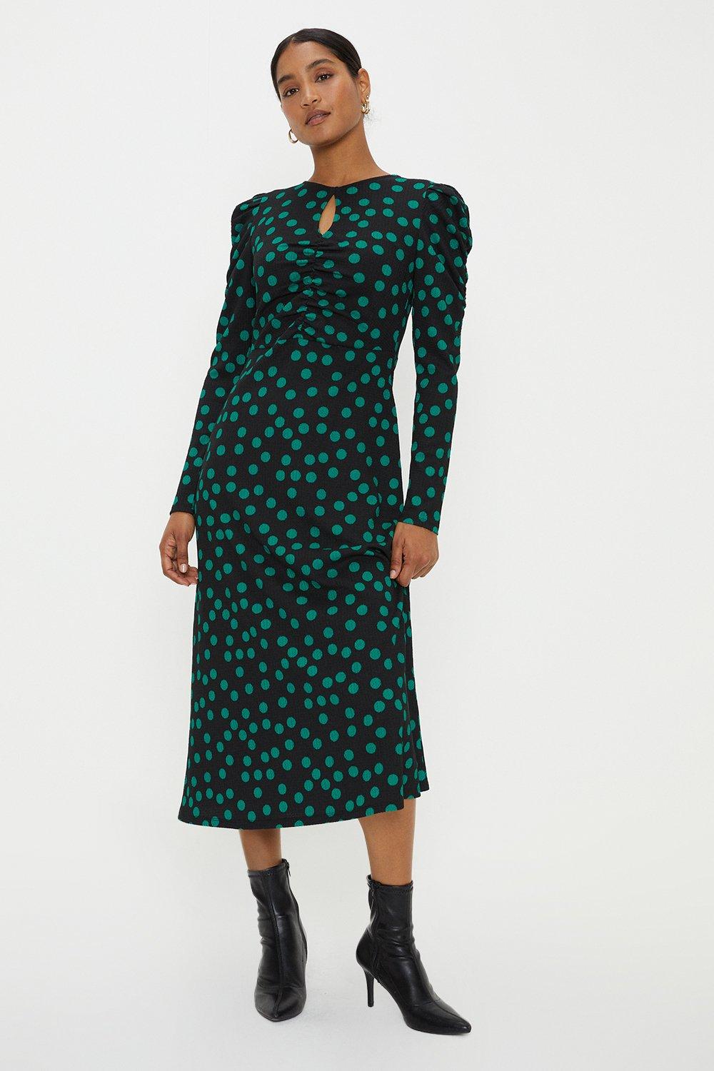 Платье миди Green Spot с вырезом под ключ Dorothy Perkins, зеленый