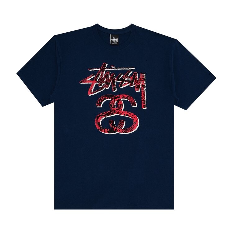 Футболка Stussy Stock Collage 'Navy', синий