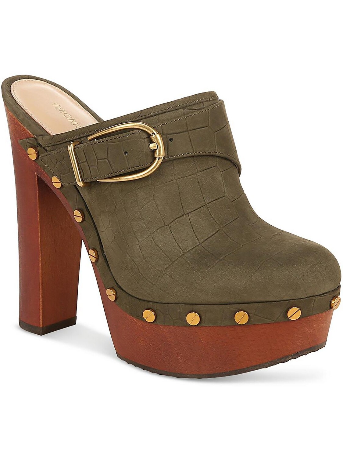 

Женские кожаные туфли-мюли на платформе Alek Veronica Beard, цвет Khaki Leather