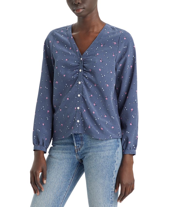 блузка levi´s zenda синий Женская блузка Zenda со сборками и длинными рукавами Levi's, цвет Vintage Indigo