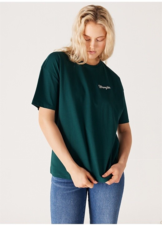 

Темно-зеленая женская футболка с круглым вырезом Wrangler, Зеленый