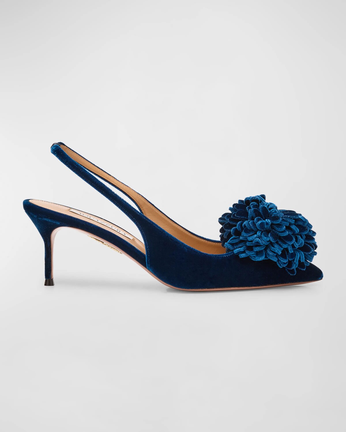 

Бархатные туфли на пятке с помпонами Aquazzura, цвет Paris Blue