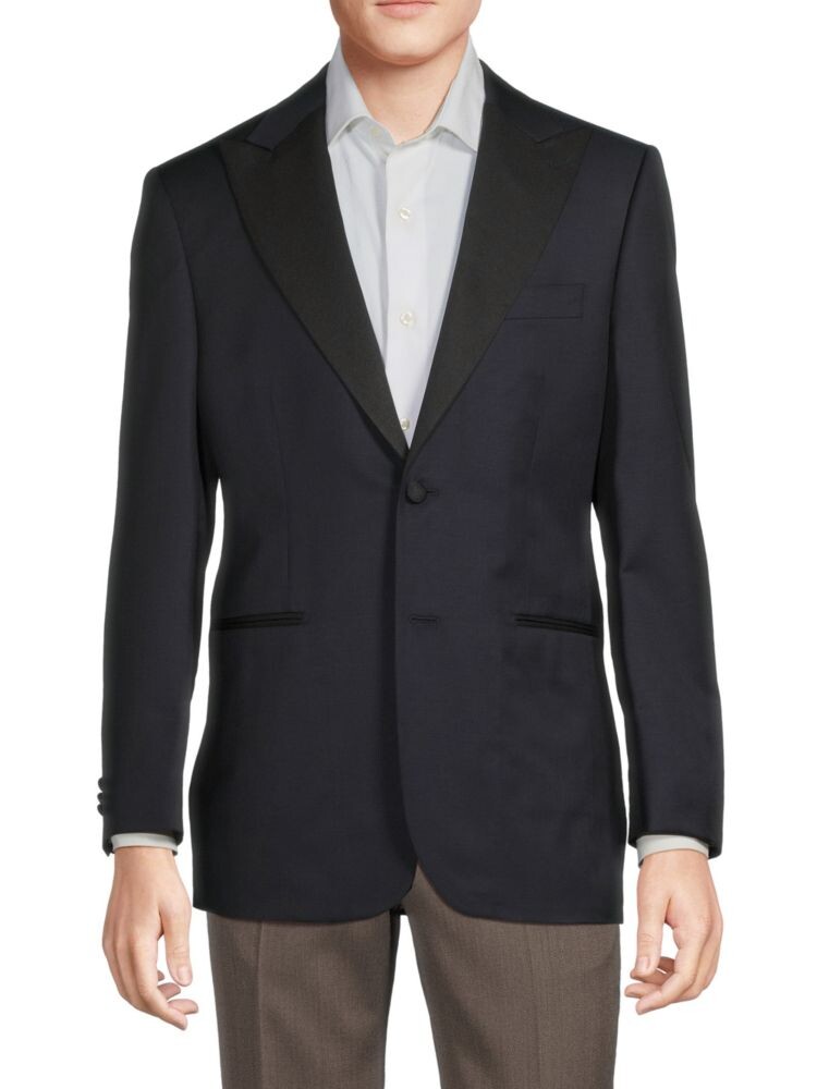 

Шерстяной пиджак с лацканами Modern Fit Saks Fifth Avenue, темно-синий