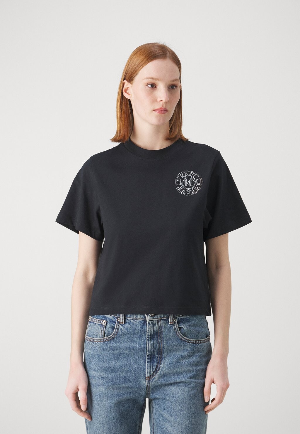 

Футболка с принтом KARL LAGERFELD RHINESTONE LOGO FASHION TEE, черный