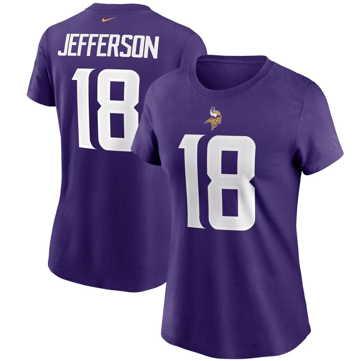 

Женская футболка Nike Justin Jefferson Purple Minnesota Vikings с именем и номером Nike