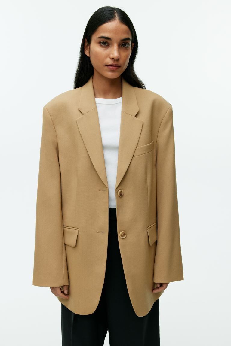 

Блейзер оверсайз из шерсти мешка H&M, бежевый