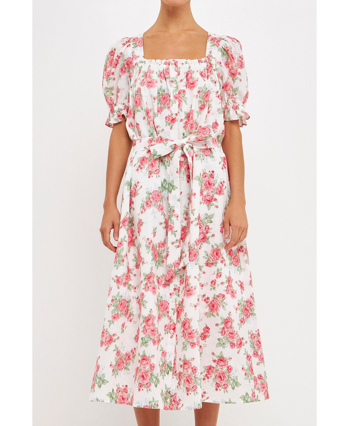 Женское льняное платье-миди с цветочным принтом endless rose