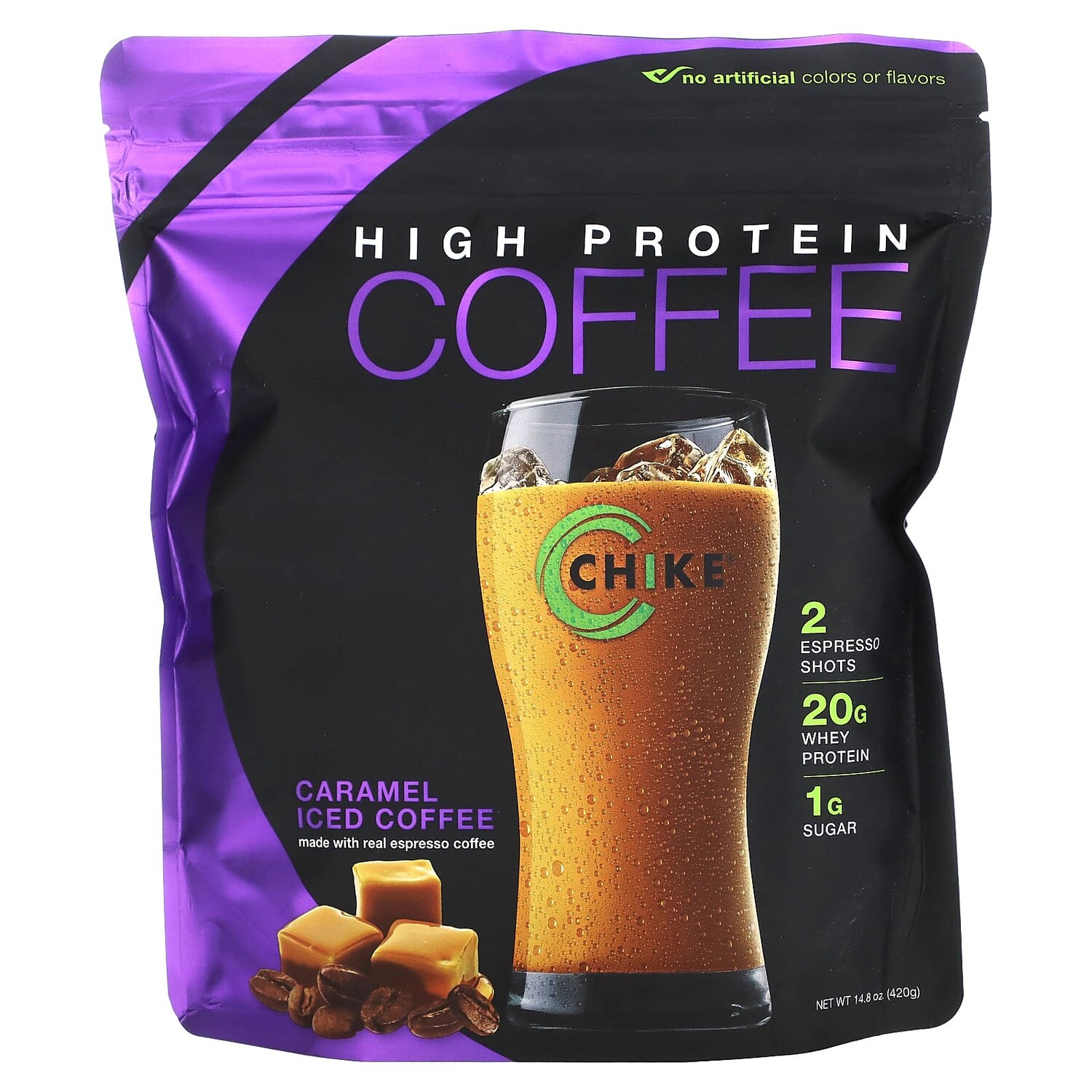 

Холодный кофе с высоким содержанием протеина, карамель, 420 г (14,8 унции), Chike Nutrition