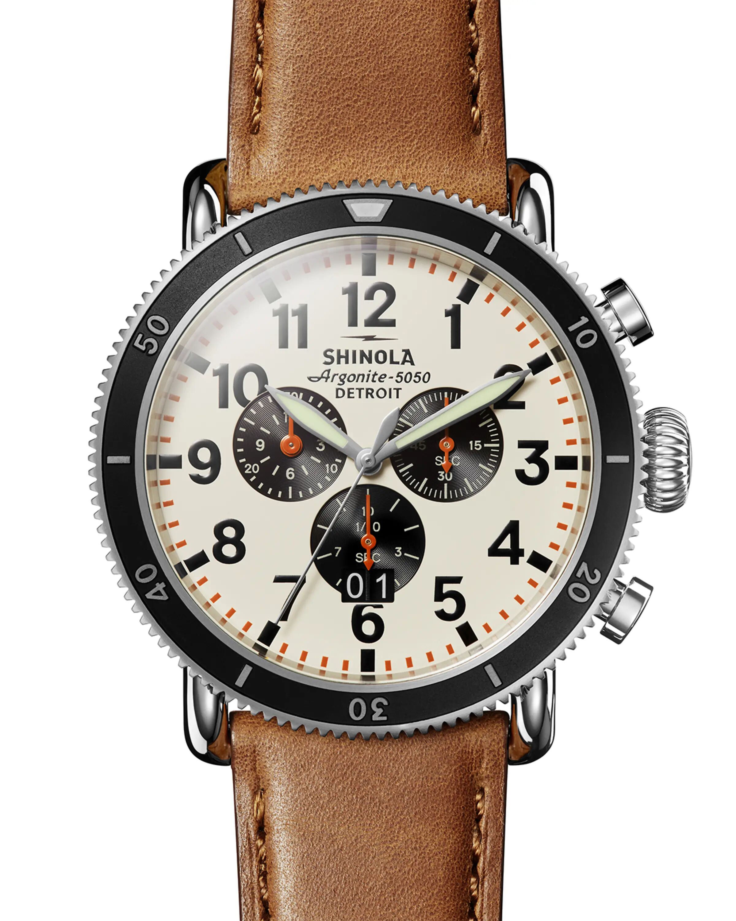 

Мужские кожаные часы Runwell Sport с 3-глазым хронографом, 48 мм Shinola, цвет Ivory Brown