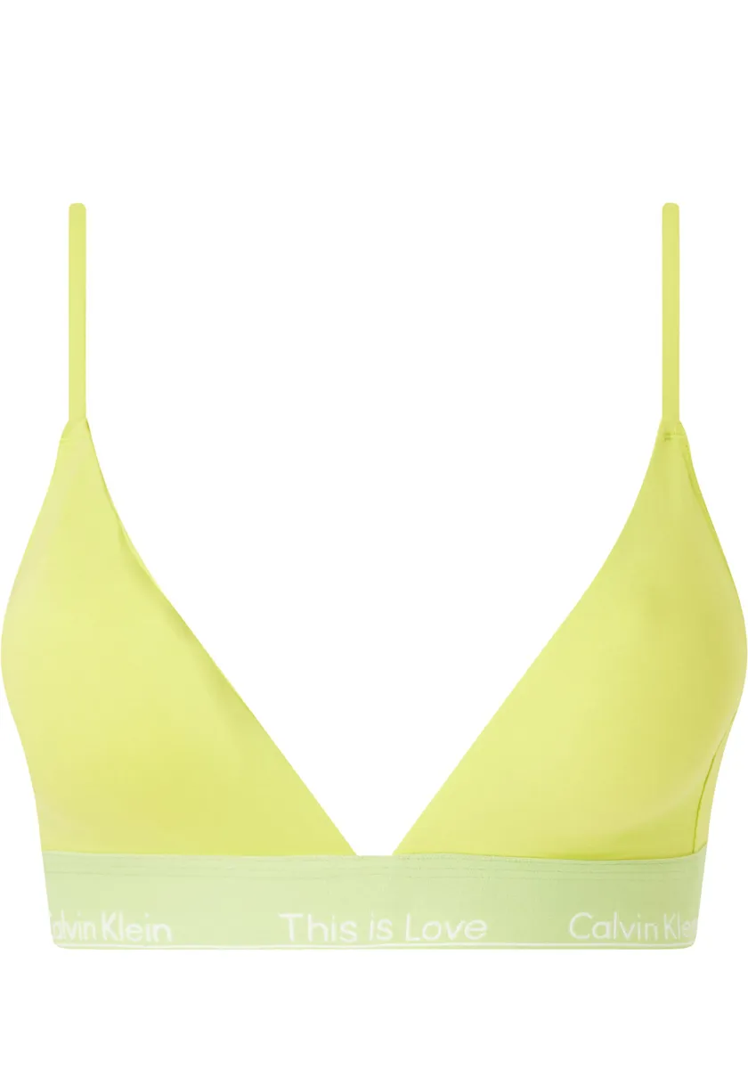 

Треугольный бюстгальтер Calvin Klein Underwear "LGHT LINED TRIANGLE" с контрастной полоской под грудью с логотипом, цвет Lemon-Lime