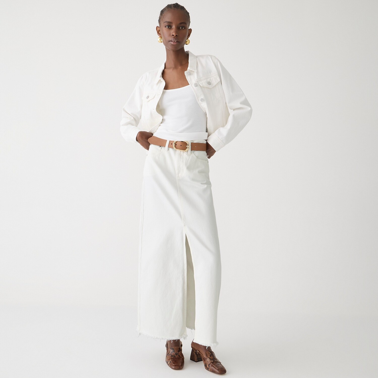 

Длинная джинсовая юбка белого цвета J.Crew, белый