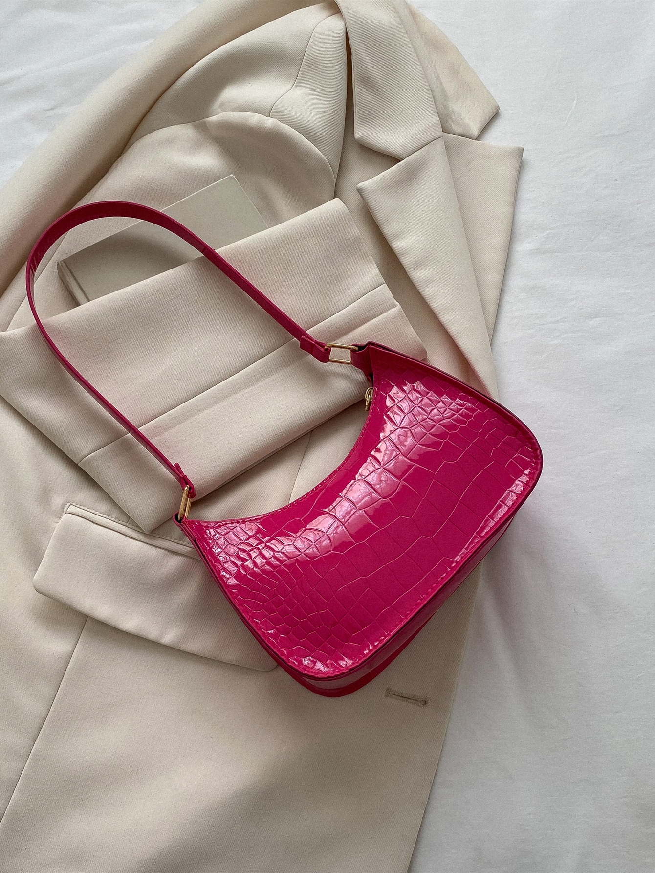 цена Однотонная минималистичная легкая сумка через плечо, ярко-розовый