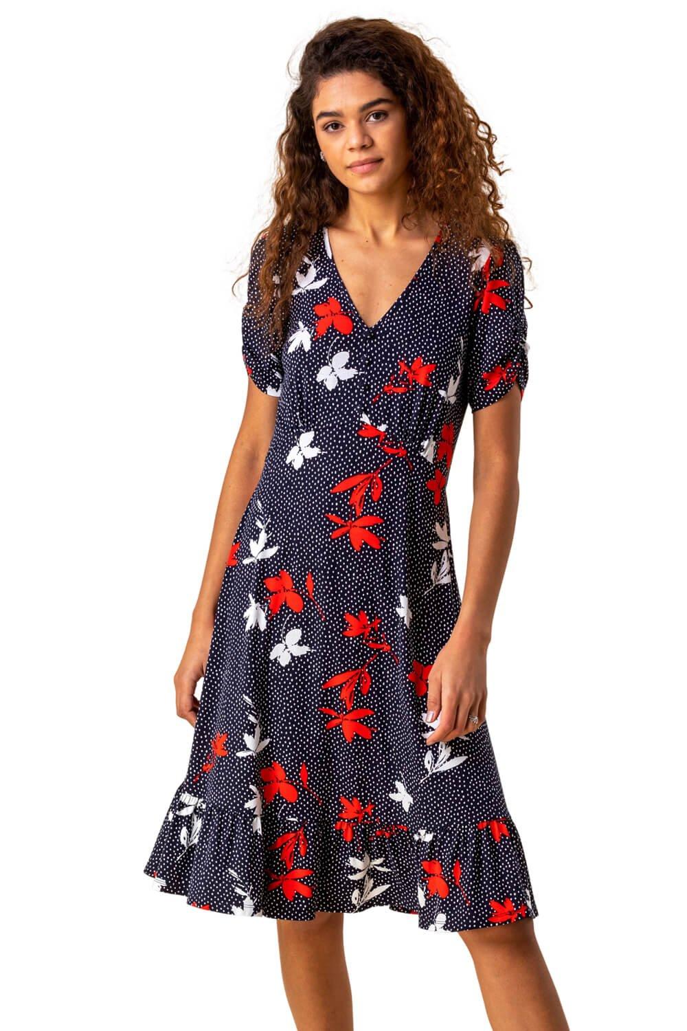 Эластичное платье с оборками и цветочным принтом Roman, синий женское шифоновое платье с цветочным принтом v образным вырезом и оборками