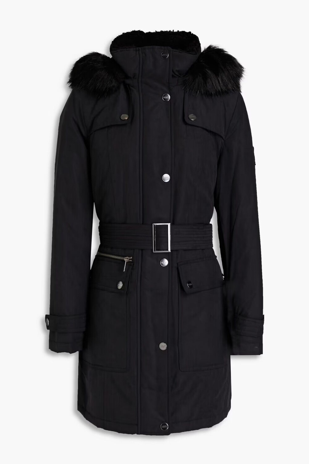 

Пальто с капюшоном и отделкой из искусственного меха Dkny, черный
