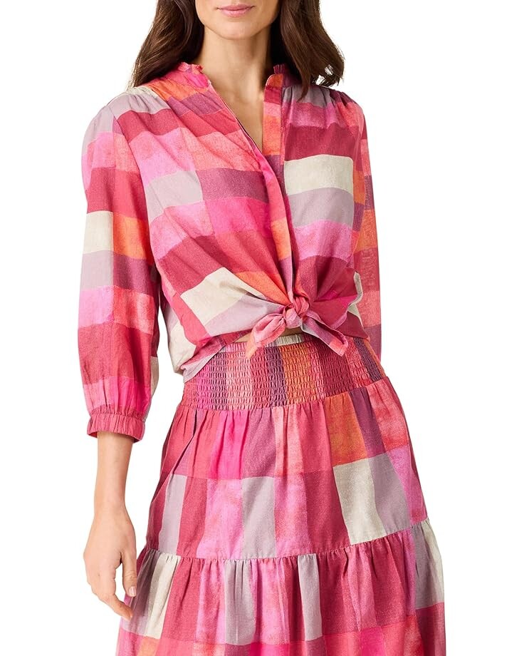 

Платье NIC+ZOE Petite Sunset Plaid Cotton Girlfriend Shirt, цвет Pink Multi