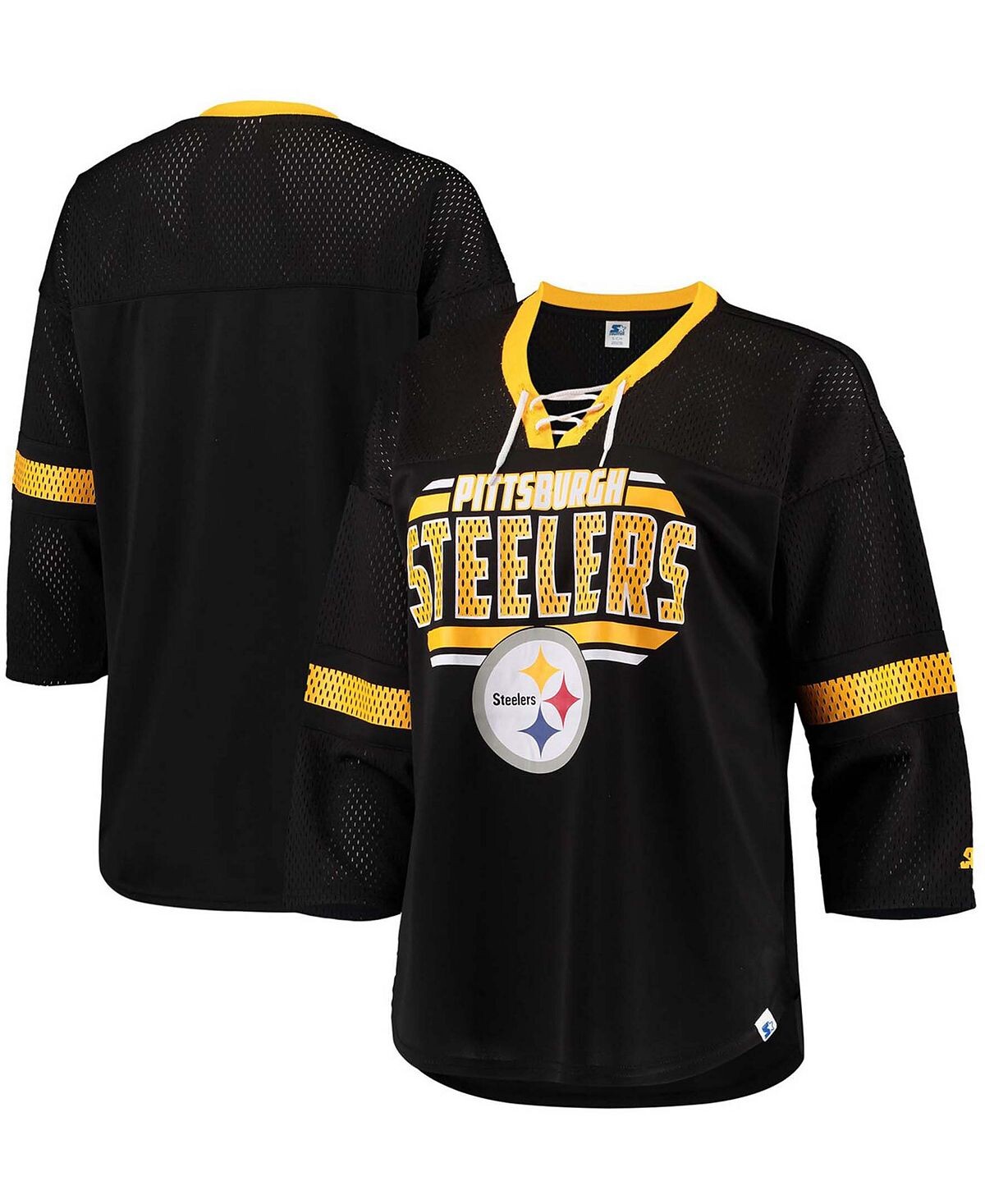 

Черная женская футболка с v-образным вырезом и рукавами 3/4 на шнуровке Pittsburgh Steelers Lead Game Starter, черный