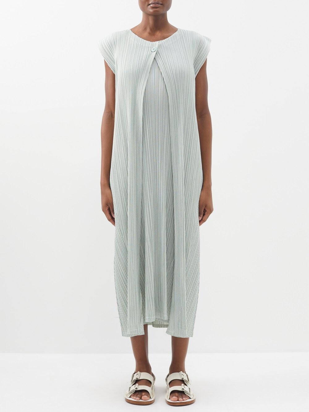 

Удлиненный кардиган без рукавов со складками Pleats Please Issey Miyake, зеленый