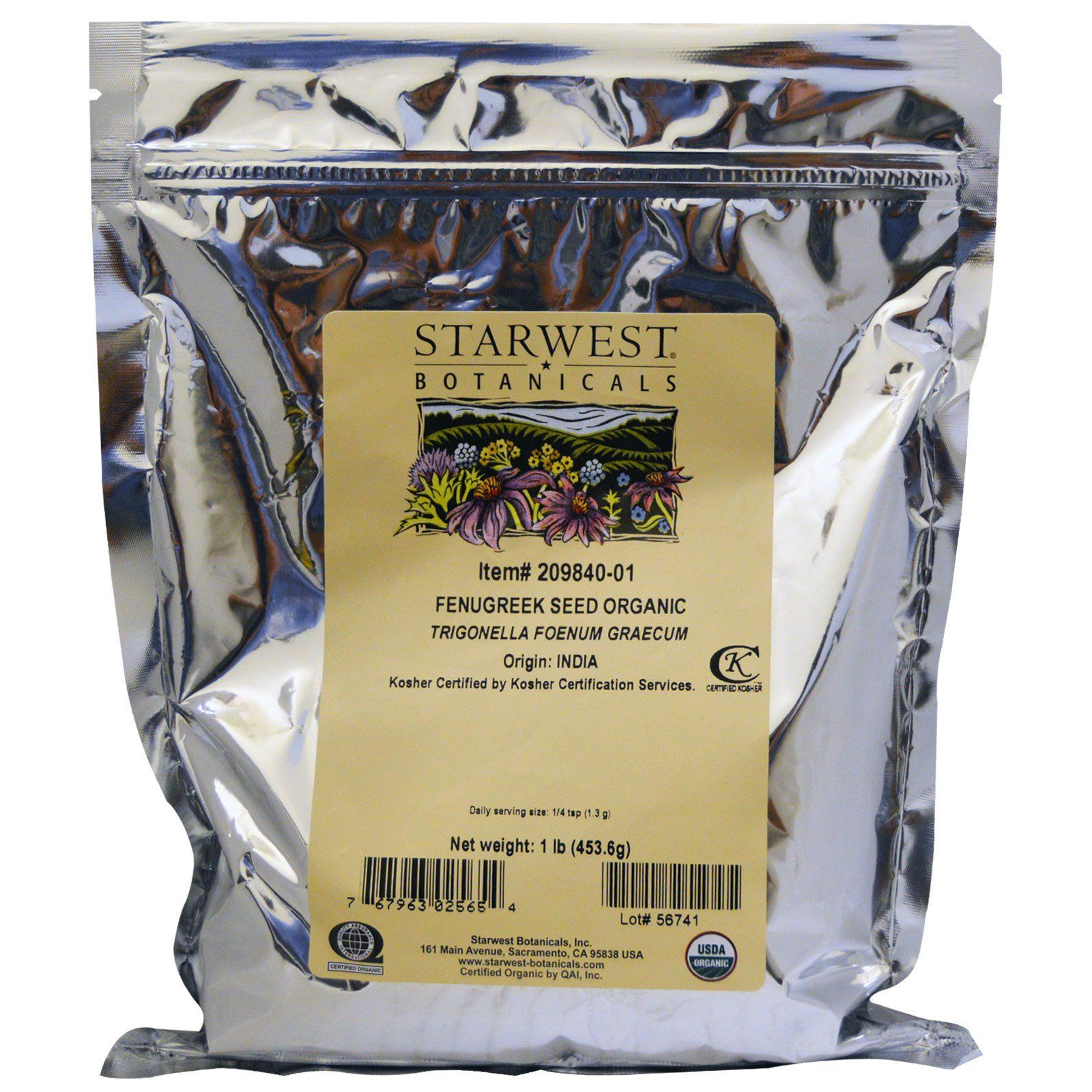 Starwest Botanicals Натуральные семена пажитника,1 фунт (453.6 г) starwest botanicals овощной глицерин 16 жидк унц 473 мл