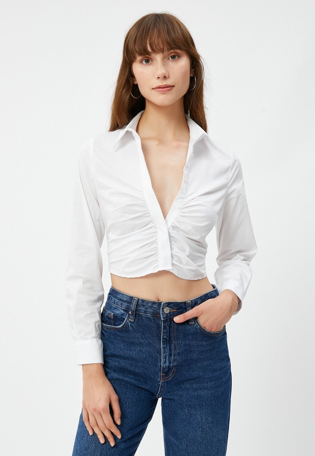 

Рубашка Long Sleeve Buttoned Classic Neck Draped Crop Koton, цвет off white