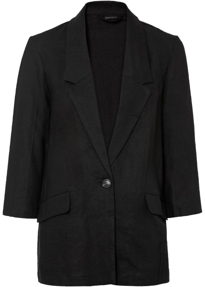 Льняной пиджак Bodyflirt, черный пиджак ёмаё размер 68 черный