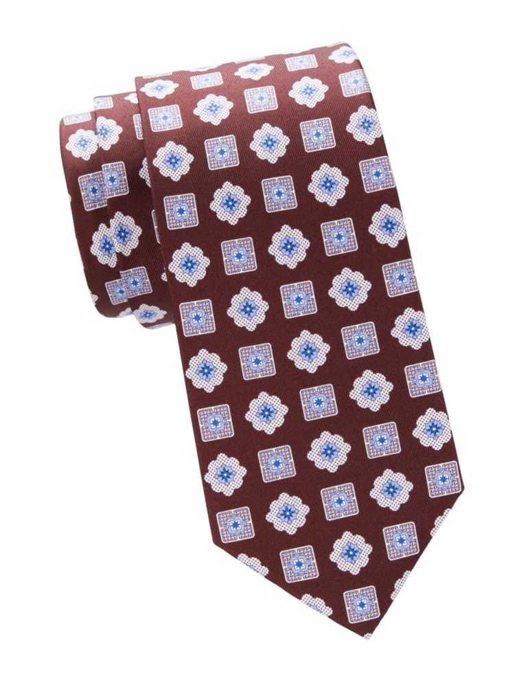 Шелковый галстук с геометрическим принтом Brioni, цвет Brown Blue