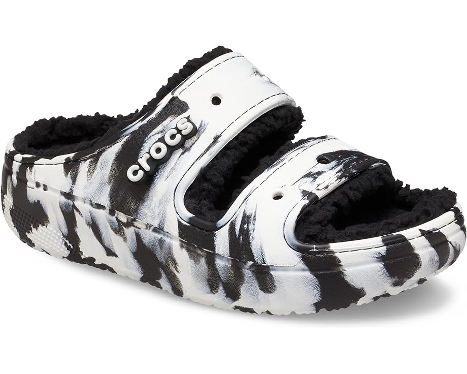 цена Сандалии Crocs Classic Cozzzy Sandal, цвет Black/White Marbled