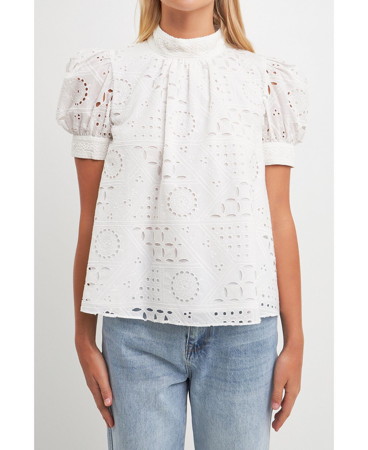 

Женский топ с пышными рукавами Broderie Anglaise English Factory, белый