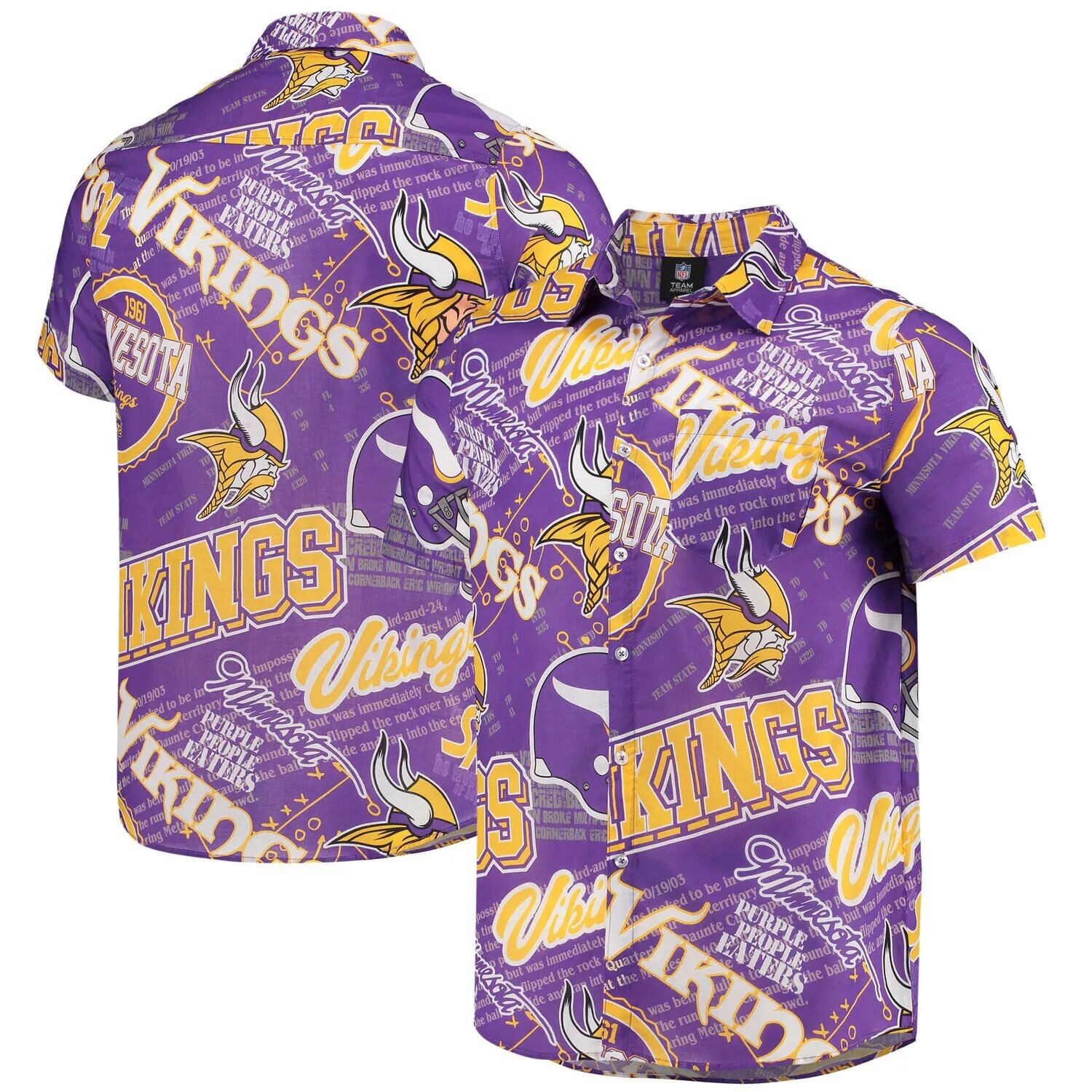 

Мужская тематическая рубашка на пуговицах FOCO Purple Minnesota Vikings