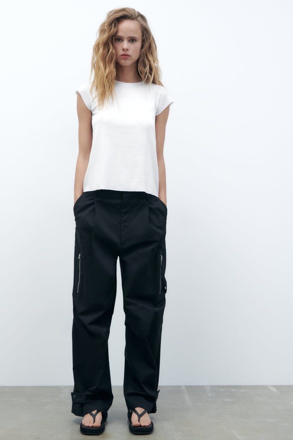 

Хлопковая футболка в реблу ZARA, белый