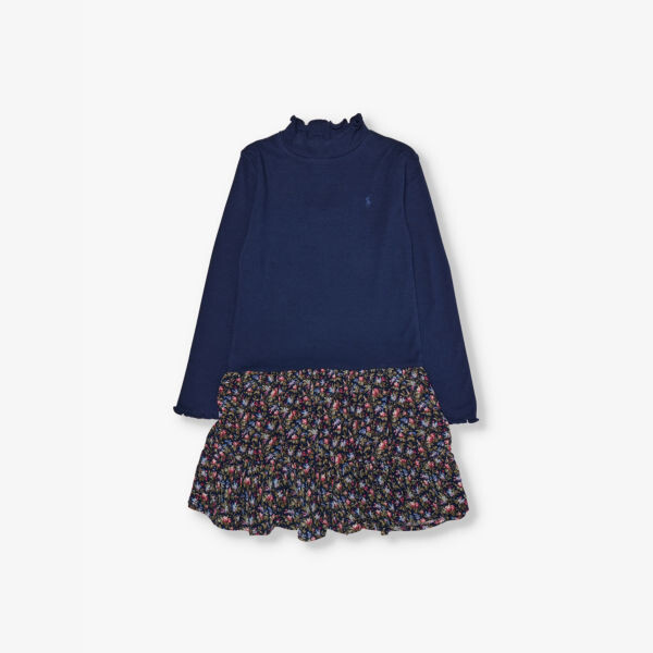

Платье из хлопковой смеси с цветочным узором Tow-Panel 2-6 лет Polo Ralph Lauren, синий