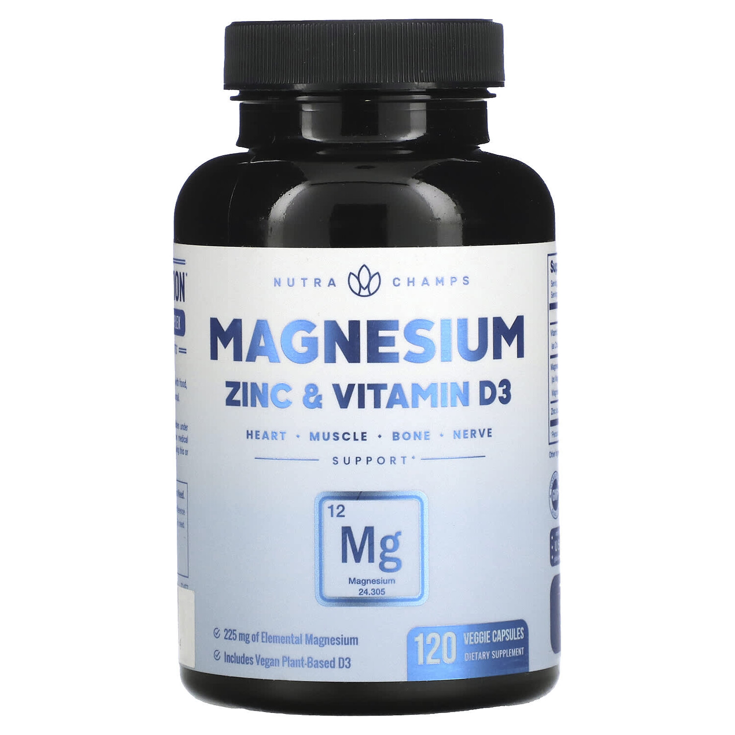 

Magnesium, Zinc & Vitamin D3, 120 Veggie Capsules, NutraChamps