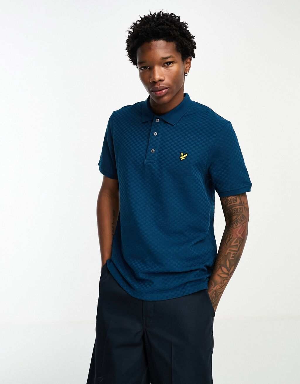 

Темно-синяя трикотажная футболка-поло с сетчатым логотипом Lyle & Scott, Синий