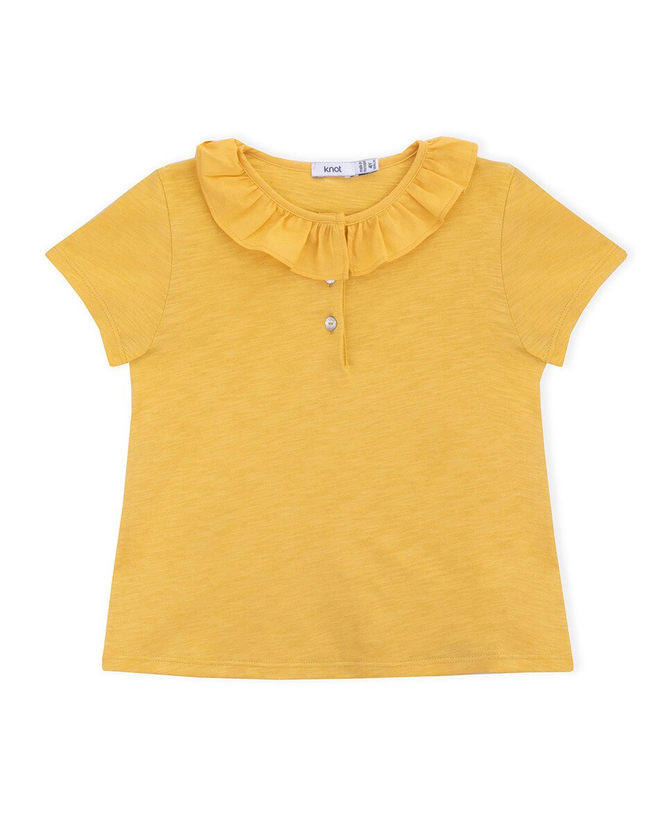 цена Желтая футболка из органического хлопка для девочек с воротником с рюшами KNOT, желтый