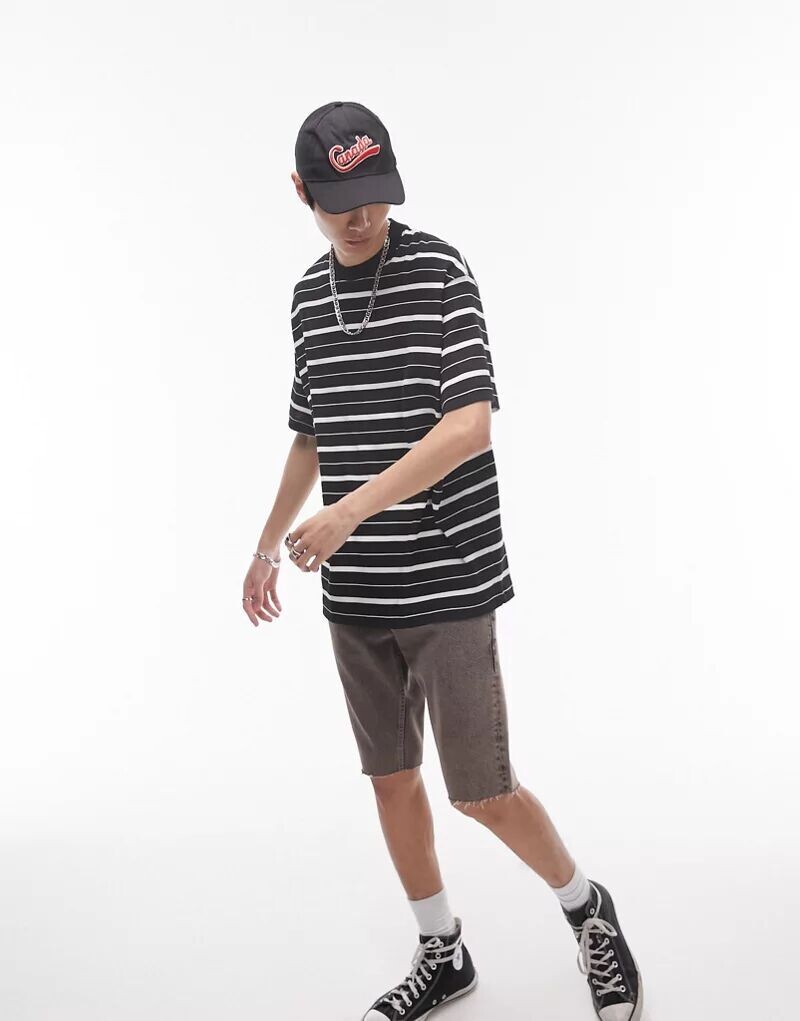 

Футболка оверсайз в черную фактурную полоску Topman