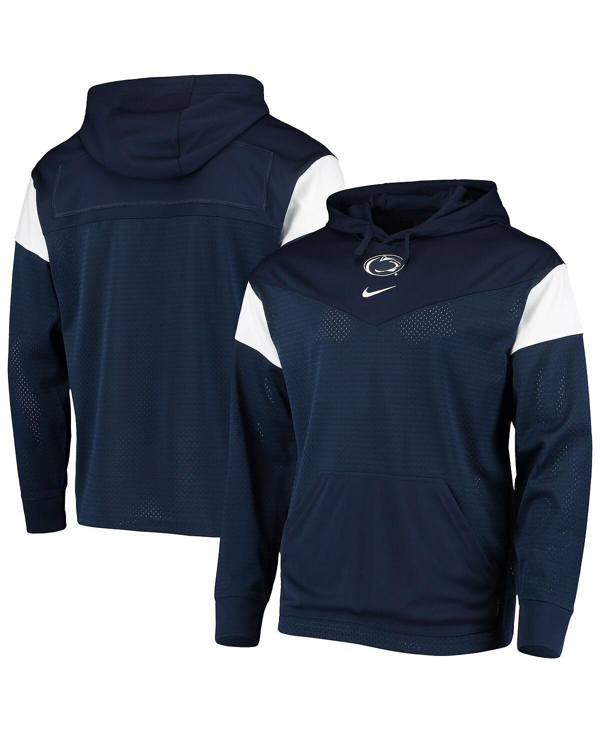 цена Мужской темно-синий пуловер с капюшоном из джерси Penn State Nittany Lions Sideline Nike