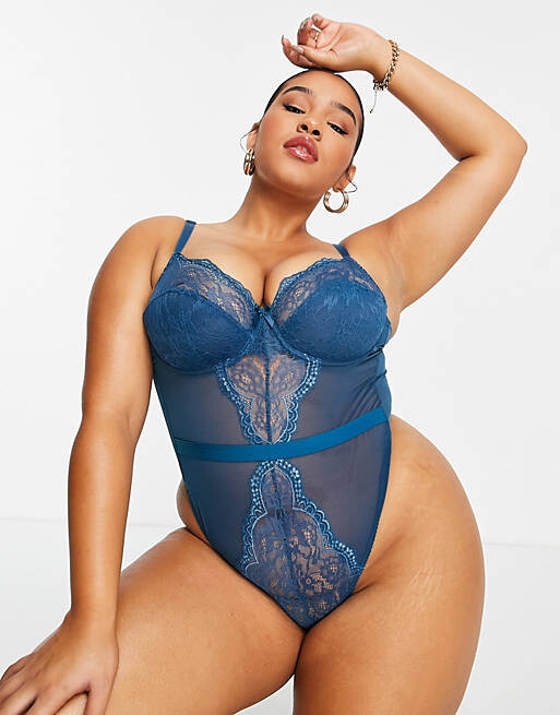 

Бирюзовое боди из кружевной сетки на косточках Ivory Rose Curve